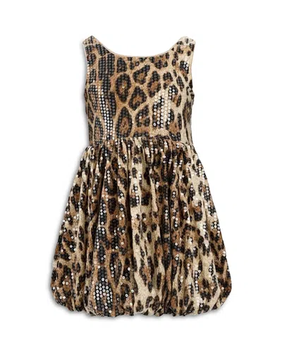 Lola + The Boys Girls' Sequin Leopard Bubble Dress - Little Kid, Big Kid In Animal Print