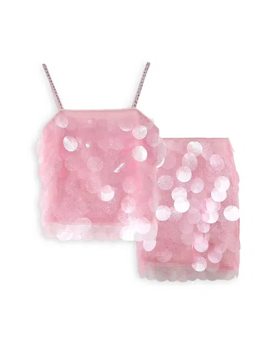 Lola + The Boys Girls' Shimmer Paillette Magic Top & Skirt Set - Little Kid, Big Kid In Pink