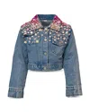 Lola + The Boys Girls' Sparkle Queen Gem Cropped Denim Jacket - Little Kid, Big Kid In Blue