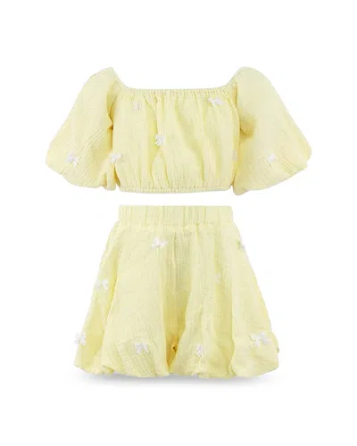 Lola + The Boys Girls' Sunny Hailey Bow Top & Bubble Shorts Set - Little Kid, Big Kid In Yellow