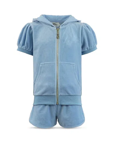Lola + The Boys Girls' Velour Emoji Patch Short Sleeve Hoodie & Shorts Set - Little Kid, Big Kid