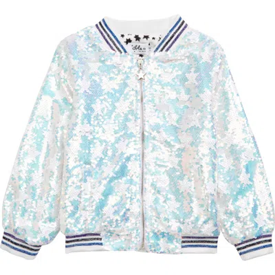Lola + The Boys Kids'  Iridescent Star Sequin Bomber In Blue