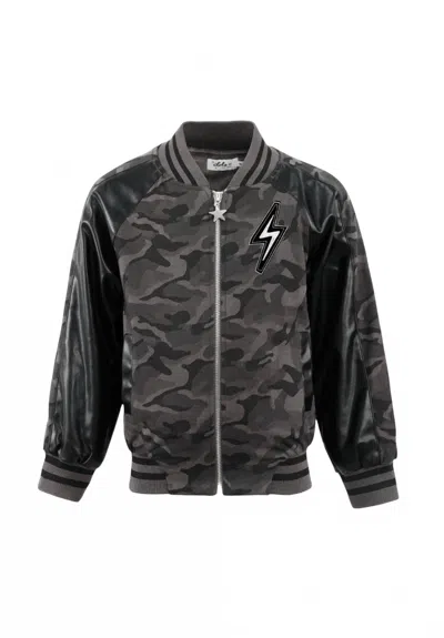 Lola + The Boys Kid's Camo Flash Leather Bomber In Black
