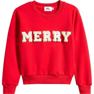 Lola + The Boys Girls' Merry Cotton Applique Sweatshirt - Little Kid, Big Kid In Red