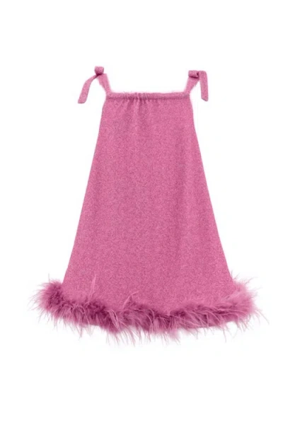 Lola + The Boys Kids'  Metallic Feather Trim Dress In Pink