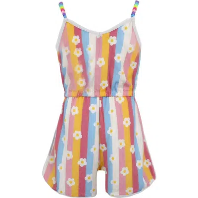 Lola + The Boys Kids'  Rainbow Daisy Beaded Hearts Romper In Pink