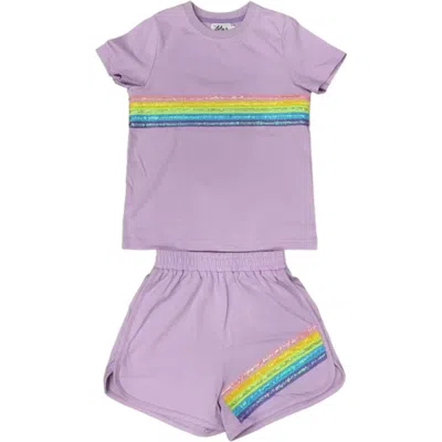 Lola + The Boys Kids'  Rainbow Sequin Short Set In Purple