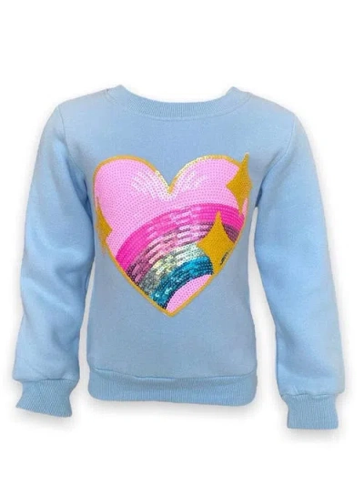Lola + The Boys Kids'  Rainbow Sparkle Heart Sweatshirt In Blue