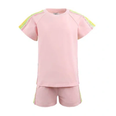 Lola + The Boys Kids'  Rainbow Stripe Short Set In Pink