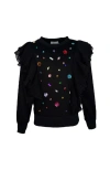 Lola + The Boys Ruffle Rainbow Gem Shirt In Black