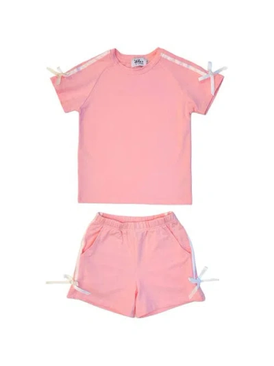 Lola + The Boys Kids'  Sporty Bow Short Set In Pink