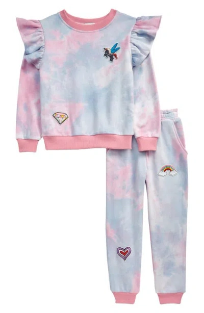 Lola + The Boys Kids'  Tie Dye Ruffle Patch Jogger Set In Multi