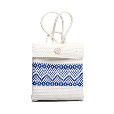 Lolas Bag Women's Small Backpack White Blue Aztec Stripe