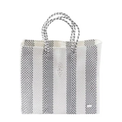 Lolas Bag Women's White / Silver Medium Silver Stripe Tote Bag Shoulder Strap In Gray
