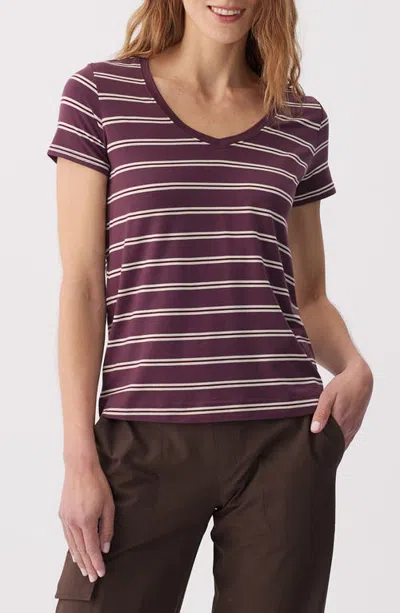 Lole Dynamic Stripe V-neck T-shirt In Burgundy