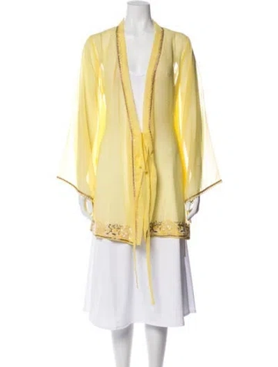 Pre-owned Lolita Jaca Silk Colorblock Pattern Jacket In Yellow