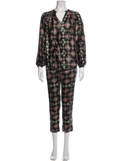 Pre-owned Lolita Jaca Silk Patterned Pant Set In Black