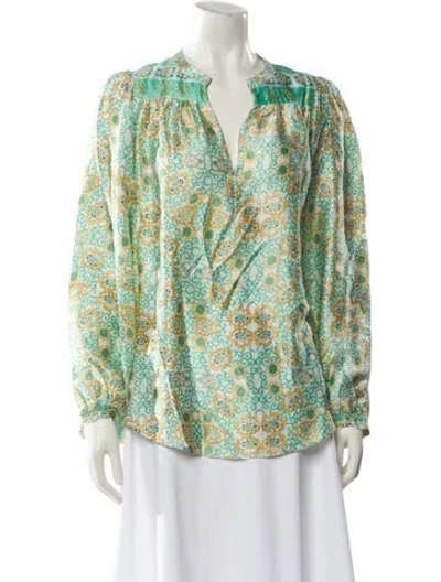 Pre-owned Lolita Jaca Silk Printed Blouse W/ Tags In Green