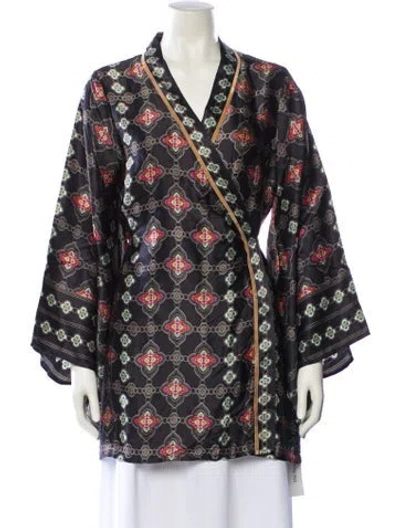 Pre-owned Lolita Jaca Silk Printed Robe In Black