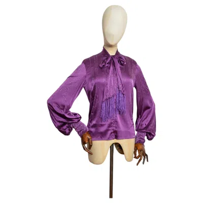 Pre-owned Lolita Lempicka 2000's  Dark Purple Silk Art Deco Style Beaded Blouse - Shirt