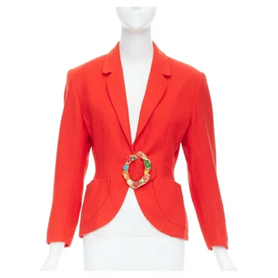 Pre-owned Lolita Lempicka Rare Lolita Lempika Vintage Red Multicolor Resin Buckle Blazer Jacket Fr40 L