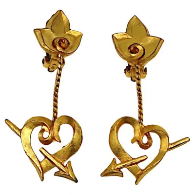Pre-owned Lolita Lempicka Vintage Gold Tone Pierced Heart Dangle Earrings In Multi