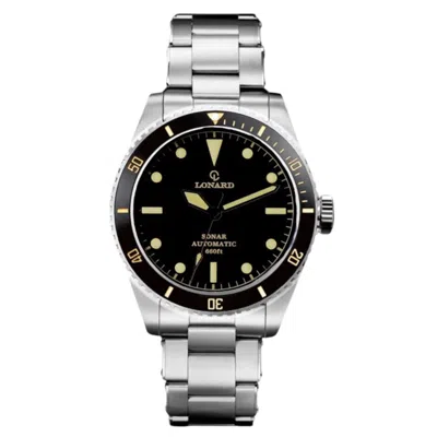 Lonard Watches Men's Black Sonar Stainless Steel Oyster Bracelet Diver Watch