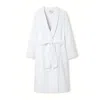 London & Avalon White Luxurious 100% Linen & Towelling Bathrobe In White
