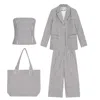 London Atelier Byproduct Blue / White Black White Striped Blazer Trousers Corset And Bag Four Piece Set In Multi