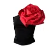 London Atelier Byproduct Women's Black / Red Black One Shoulder Top With Red Flower Pin In Black/red