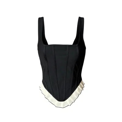 London Atelier Byproduct Women's Black Rib Knit Corset Top With Ruffle