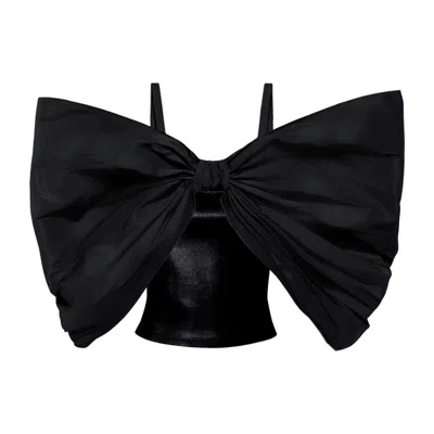 London Atelier Byproduct Women's Black Duchess Satin Bow Two Piece Top