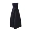 London Atelier Byproduct Women's Black Strapless Dress With Asymmetrical Folds & Pearl Detail In Black
