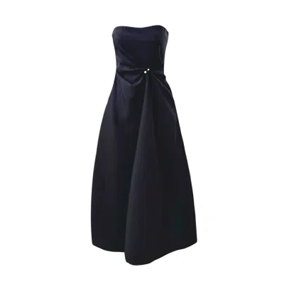 London Atelier Byproduct Women's Black Strapless Dress With Asymmetrical Folds & Pearl Detail