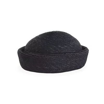London Atelier Byproduct Women's Black Straw Pillbox Hat