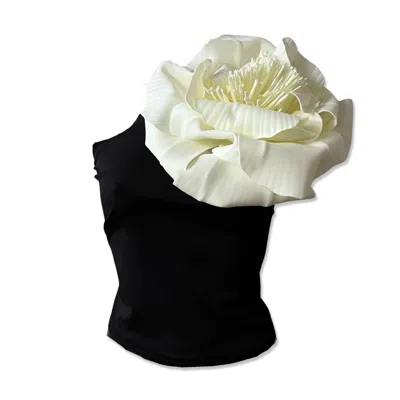 London Atelier Byproduct Women's Black / White Black One Shoulder Top With White Flower Pin In Black/white