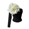 London Atelier Byproduct Women's Black / White Black One Sleeve Top With White Flower Pin In Black/white