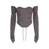 London Atelier Byproduct Women's Black / White Black Pinstripes Sweetheart Corset With Long Gloves In Black/white