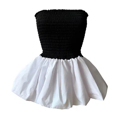 London Atelier Byproduct Women's Black / White Black Smocked Top With White Balloon Peplum In Black/white