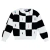 London Atelier Byproduct Women's Black / White Checkered Knit Cardigan With Embroidery Patches In Black/white