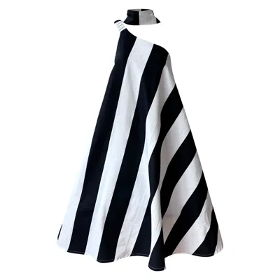 London Atelier Byproduct Women's Black / White Striped One Shoulder A Line Dress With Matching Tie In Black/white