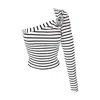 London Atelier Byproduct Women's Black / White Striped One Sleeve Top With Metal Brooch In Black/white
