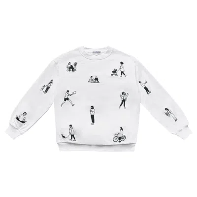 London Atelier Byproduct Women's Black / White White Premium Heavyweight Jumper With People Embroidery In Black/white