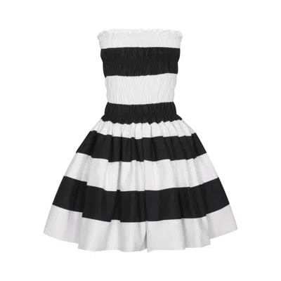 London Atelier Byproduct Women's Black / White Wide Stripes Smocked Mini Strapless Dress In Black/white