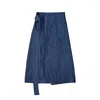London Atelier Byproduct Women's Blue Denim Wrap Skirt With Hand Shaped Pocket In Blue