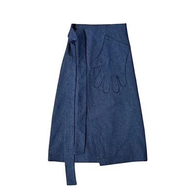 London Atelier Byproduct Women's Blue Denim Wrap Skirt With Hand Shaped Pocket
