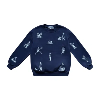 London Atelier Byproduct Women's Blue Navy Premium Heavyweight Jumper With People Embroidery