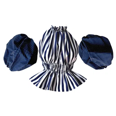 London Atelier Byproduct Women's Blue / White Navy White Striped Halter Top With Balloon Sleeves In Blue/white