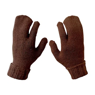 London Atelier Byproduct Women's Brown Soft Two Finger Knitted Mitten Gloves