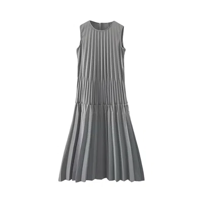 London Atelier Byproduct Women's Grey Accordion Layer Pleated Midi Dress In Gray